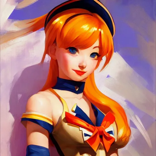 Image similar to greg manchess portrait painting of sailor venus as overwatch character, medium shot, asymmetrical, profile picture, organic painting, sunny day, matte painting, bold shapes, hard edges, street art, trending on artstation, by huang guangjian and gil elvgren and sachin teng