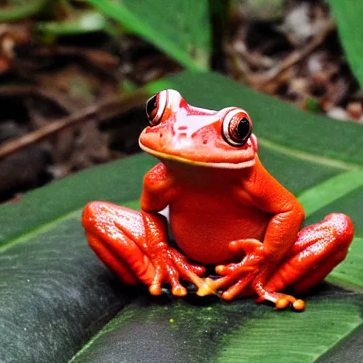 Prompt: a giant red frog