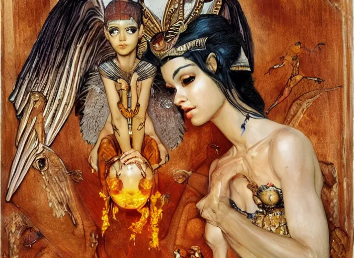 Image similar to egyptian fairy painting carved in amber by chiara bautista and norman rockwell and greg rutkowski weta studio