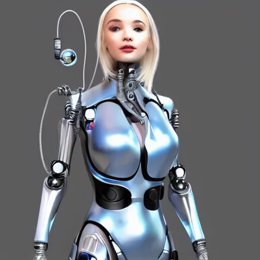 Image similar to a beautiful woman wearing robot suit with wires and light, dove cameron, highly detailed, photorealistic, artstation, smooth