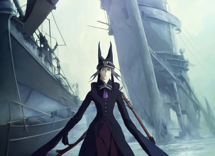 Prompt: portrait of lady maria, helm of second world war warship in background, illustration concept art anime key visual trending pixiv fanbox by wlop and greg rutkowski and makoto shinkai and studio ghibli and kyoto animation, symmetrical facial features, astral witch clothes, dieselpunk, realistic anatomy, gapmoe yandere grimdark, volumetric lighting, backlit