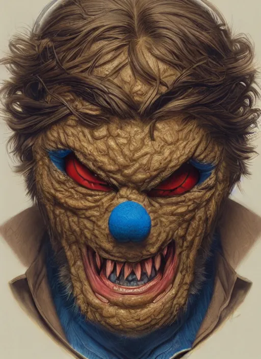 Image similar to portrait of Evil Cookie Monster in Society (1989), highly detailed, centered, solid color background, digital painting, artstation, concept art, smooth, sharp focus, illustration, artgerm, donato giancola, Joseph Christian Leyendecker, Les Edwards, Ed Repka, WLOP