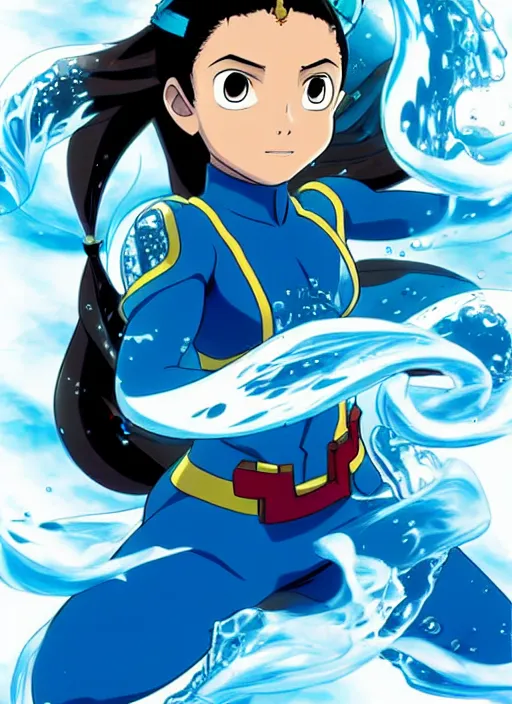 Prompt: highly detailed portrait of a katara for avatar with water powers, in my hero academia, stephen bliss