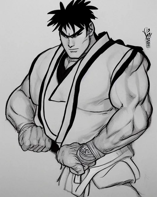 Image similar to ryu from street fighter, sketch by glen keane and jin kim, black and white illustration, concept art, disney