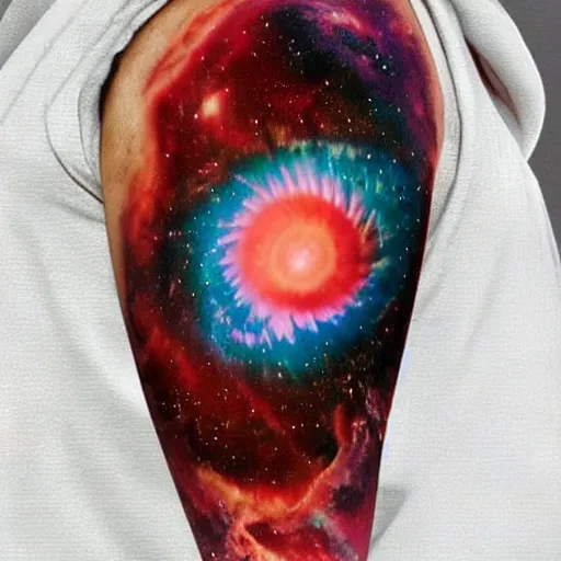 Prompt: Digital art. NGC7293 Helix Nebula in intrared by VISTA telescope, Chile. tattoo, Super Mario Bros by Zhang Kechun, by Henri Fantin-Latour imposing