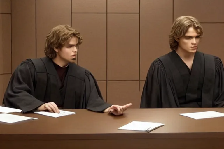 Prompt: anakin skywalker talking to saul goodman in court, us court, 1 0 8 0 p, court session images, realistic faces