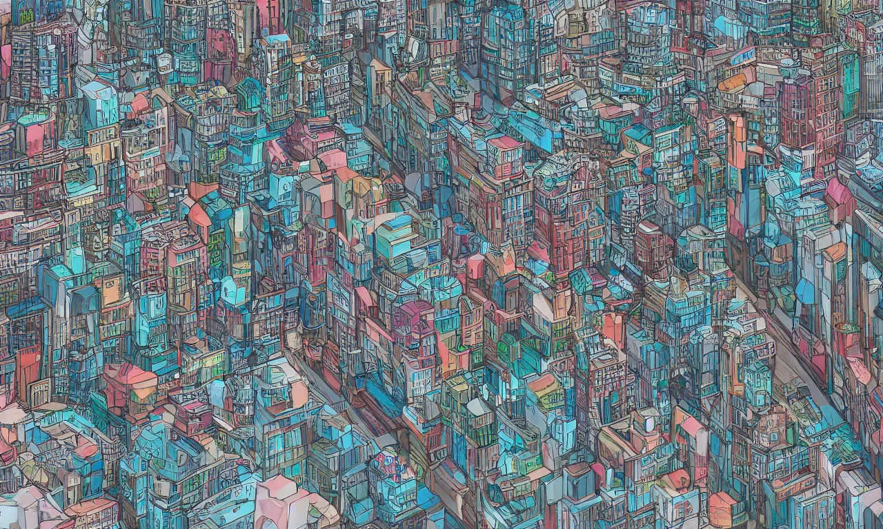 Image similar to twiddle a twoddle, busy cityscape, digital art, 3 d illustration