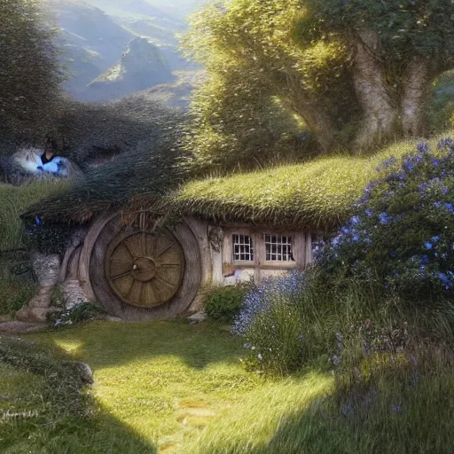 Image similar to beautiful serene hobbiton, by alan lee, lord of the rings, smooth, detailed terrain, oil painting, matte painting, concept art, trending on artstation