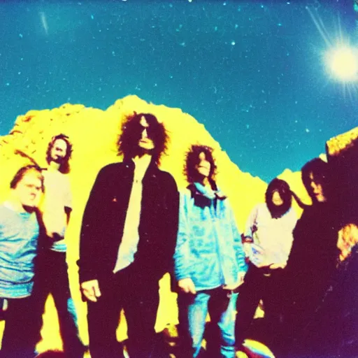 Prompt: a bright and clear lomo photo of the avalanches, ufo lomography