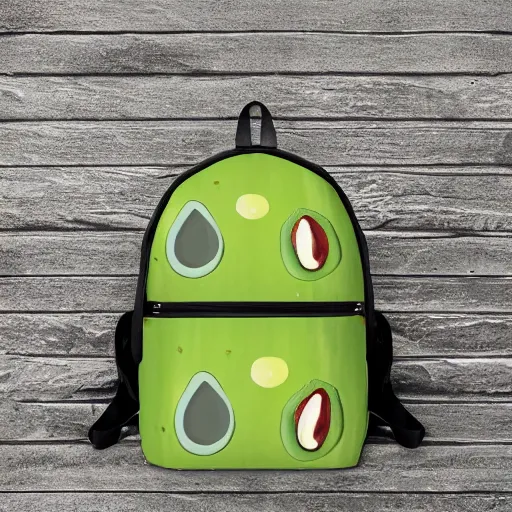 Prompt: avocado backpack, studio display, brilliant design