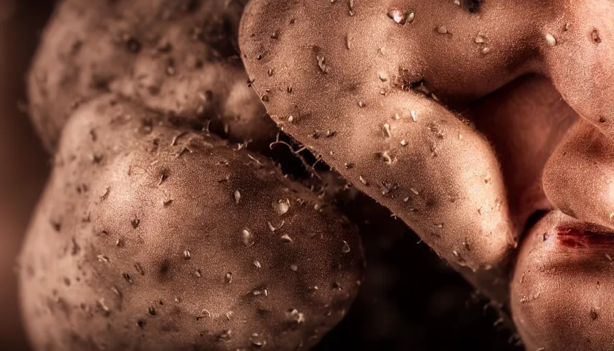 Prompt: a macro photo of a potato man's nose losing its hairs, ultra detailed, hd, 4 k concept photo