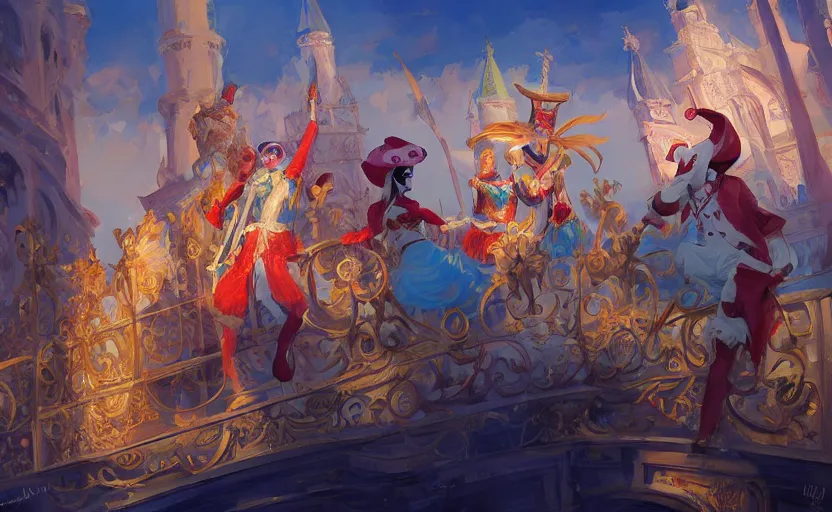 Image similar to the enchanted venice carnival dream with dancing masked people, behance hd artstation by jesper ejsing, by rhads, makoto shinkai and lois van baarle, ilya kuvshinov, ossdraws