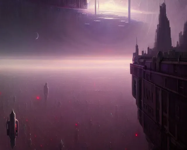 Prompt: great city at the end of time floating in space, a surreal sci-fi digital painting by Greg Rutkowski and James Gurney, trending on Artstation, eerily beautiful, highly detailed