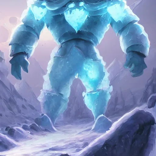 Prompt: ice golem, ice background, epic fantasy style, in the style of Greg Rutkowski, hearthstone artwork