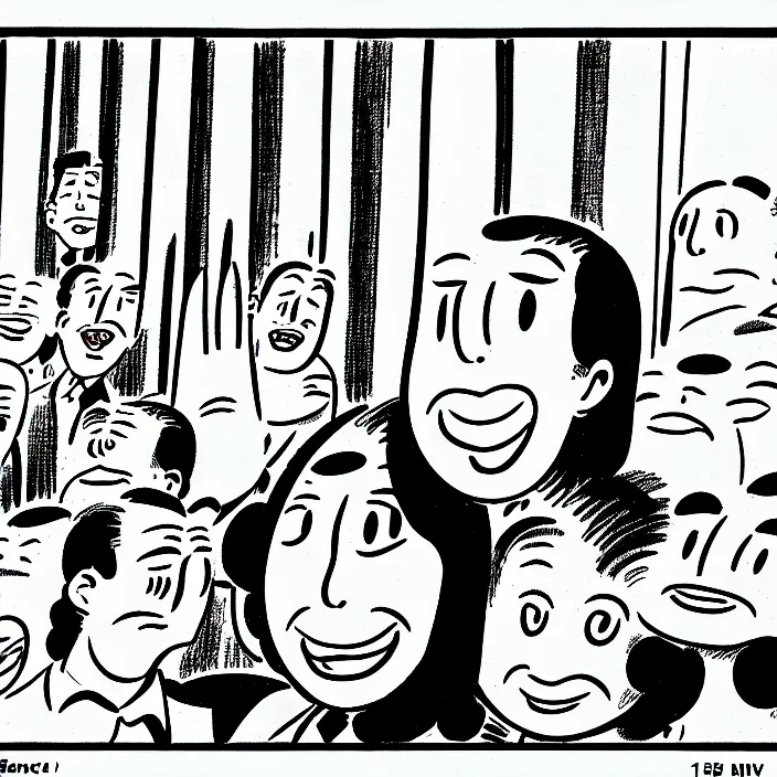 Image similar to a still frame from comic strip, smiling sun 1 9 5 0, herluf bidstrup, new yorker illustration, monochrome contrast bw, lineart, manga, tadanori yokoo, simplified,