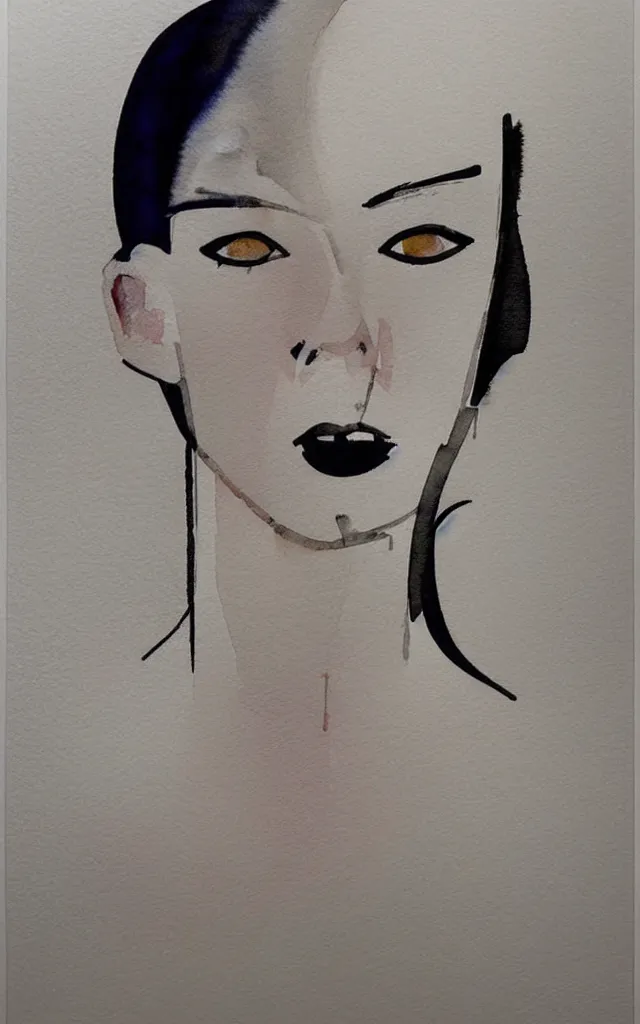 Prompt: one beautiful face woman, symmetrical, grey, colorless and silent, watercolor portraits by David downton