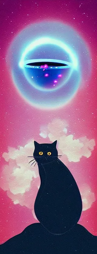 Image similar to “ lonely cat holding laser gun floating in clouds, digital art, super aesthetic, art station, cartoon novel style ”