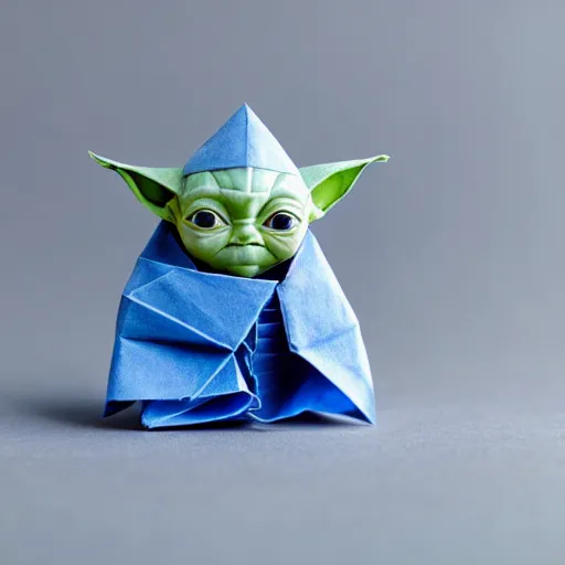 Image similar to baby yoda in origami!!, ( colorful, cute ) macro photo 5 d mk 2, bokeh