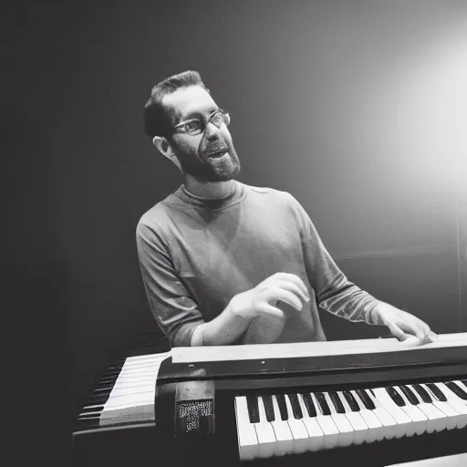 Prompt: Woody Goss on keyboard, Minneapolis, 2018. Vulfpeck live.