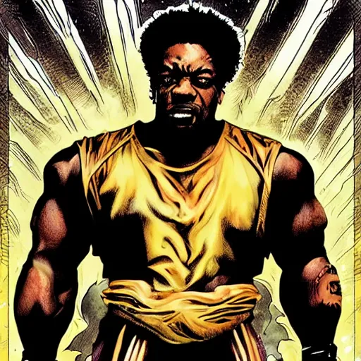 Image similar to busta rhymes as sho'nuff from the last dragon, vector image, comic books style, very detailed by jim lee,