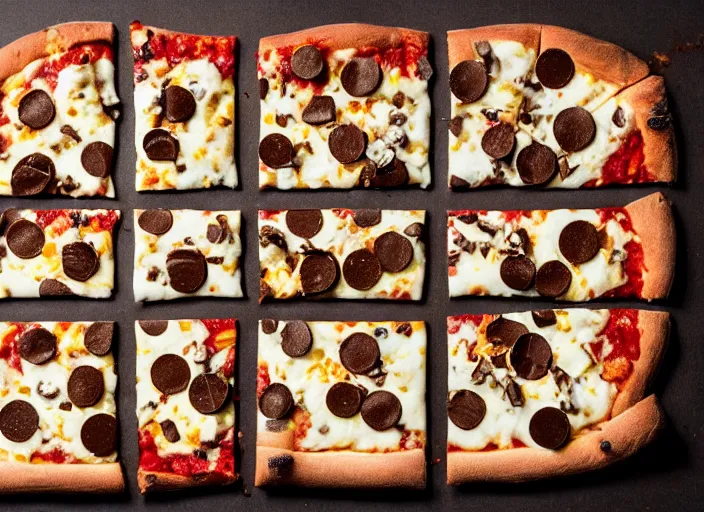 Image similar to mouthwatering New York pizza with pieces of chocolate on, food photography