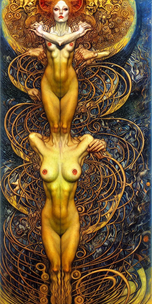 Image similar to Divine Chaos Engine by Karol Bak, Jean Delville, William Blake, Gustav Klimt, and Vincent Van Gogh, symbolist, visionary