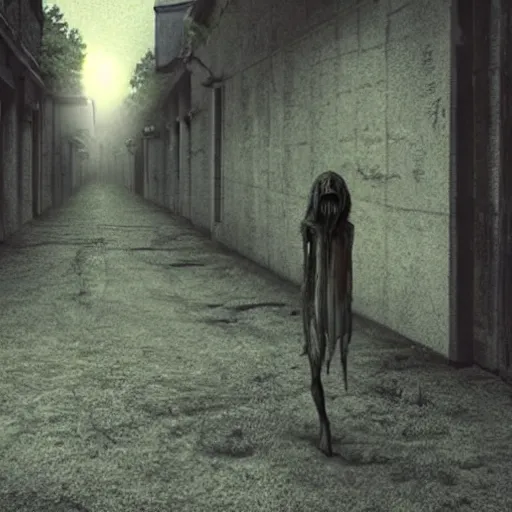 Prompt: a rotting banshee walking on an empty sidewalk at night, creepy atmosphere, realistic lighting