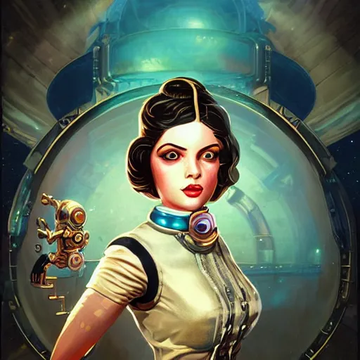 Image similar to space lofi steampunk bioshock portrait, Pixar style, by Tristan Eaton Stanley Artgerm and Tom Bagshaw.