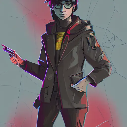 Image similar to cyberpunk harry potter as the leader of a futuristic communist society, cybernetics, sharp lines, digital, artstation, colored in