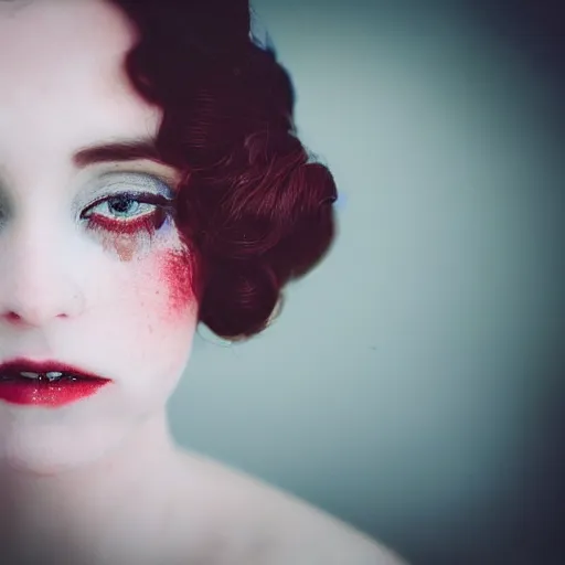 Prompt: A beautiful portrait of a lady vampire, victorian, '20, photography, 35mm, depth of field, bokeh, soft light, cinematic