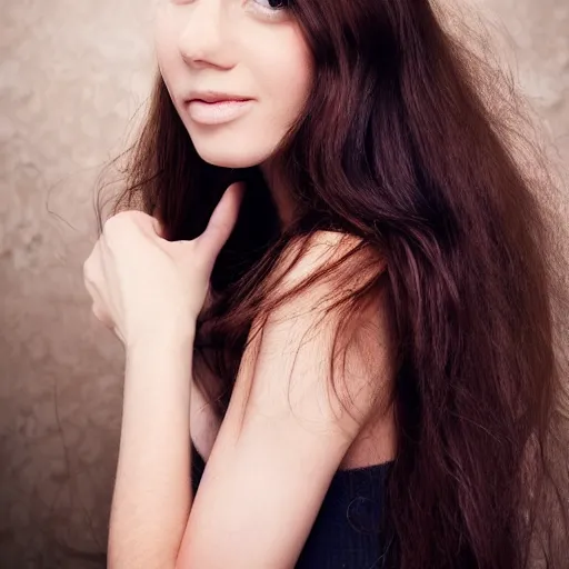 Prompt: a very beautiful young woman with brown hair