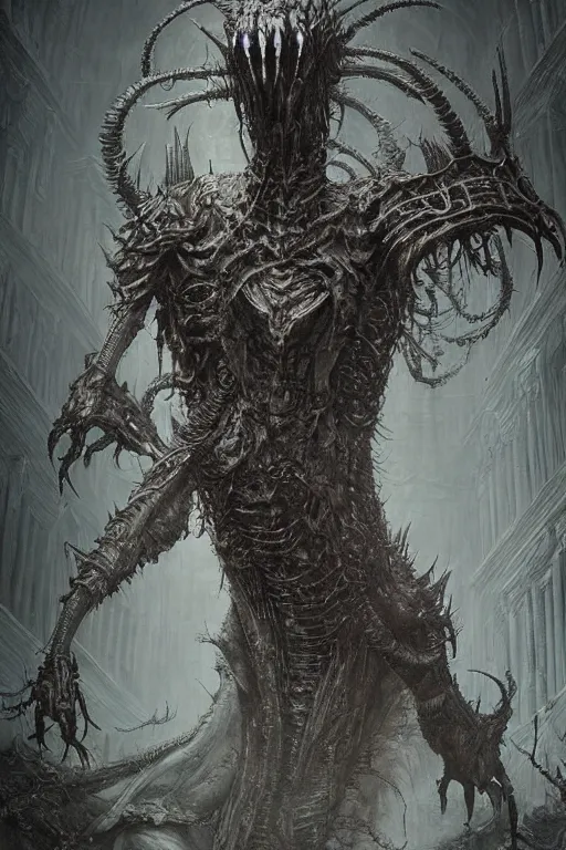 Image similar to portrait of claudia black by hr giger, greg rutkowski and wayne barlowe as a diablo, dark souls, bloodborne monster