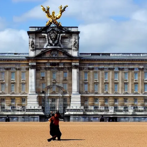 Prompt: buckingham palace as a sandcastle
