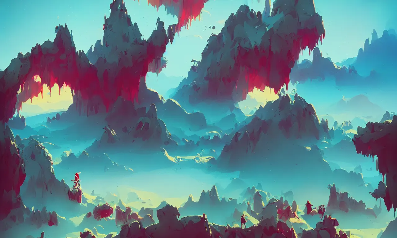 Image similar to a serene landscape painting by anton fadeev and roger dean