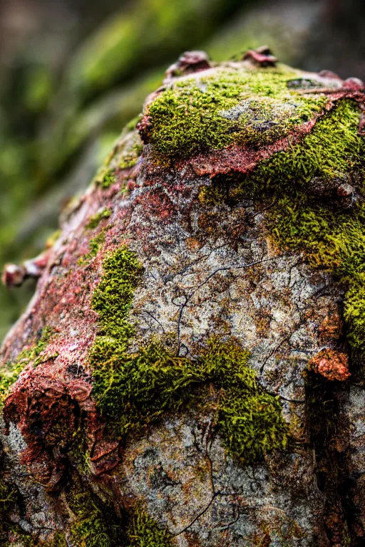 Image similar to a portrait of a rusty longsword protruding from a rock, fantasy setting, rust and corrosion, moss and vegetation, ancient forest, excalibur, close - up, intricate details, intricately detailed textures, warm lighting, vivid colors, smoke and mist, hyper realistic octane render, volumetric shading, depth of field, raytracing, 8 k,