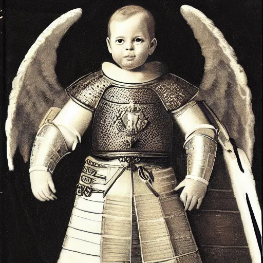 Image similar to prince william, duke of cambridge wearing knight's armor with heavenly angels surrounding him