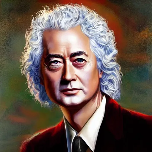 Image similar to amazing artgerm portrait of jimmy page in his 7 0 s as a christian - era painting, collaboration with j. scott campbell and artgerm with edward burn jones