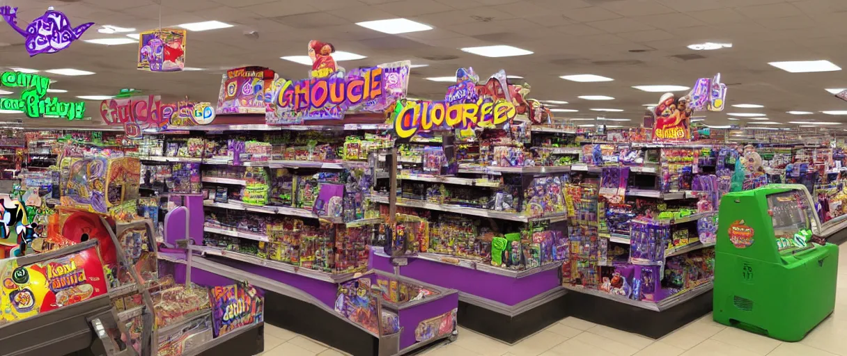 Image similar to chuck e cheese animatronic in a grocery store