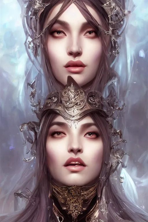 Image similar to !dream Portrait of beautiful smiling Ultra realistic illustration, beautiful alluring female dark elf woman, prioress, fantasy, intricate, elegant, highly detailed, digital painting, artstation, concept art, smooth, sharp focus, illustration, art by Yintion J , Jiang Geping and artgerm and greg rutkowski and alphonse mucha.