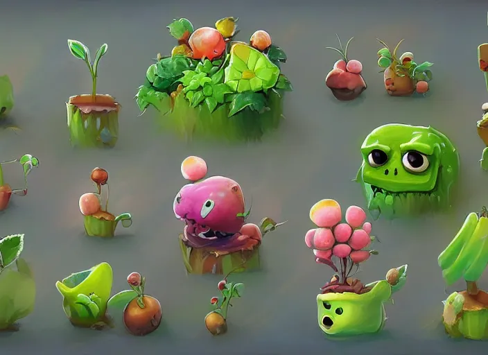 Image similar to concept art of cute candy plants for plants vs zombies game oil painting by Jama Jurabaev, extremely detailed, brush hard, artstation, for AAA game, high quality