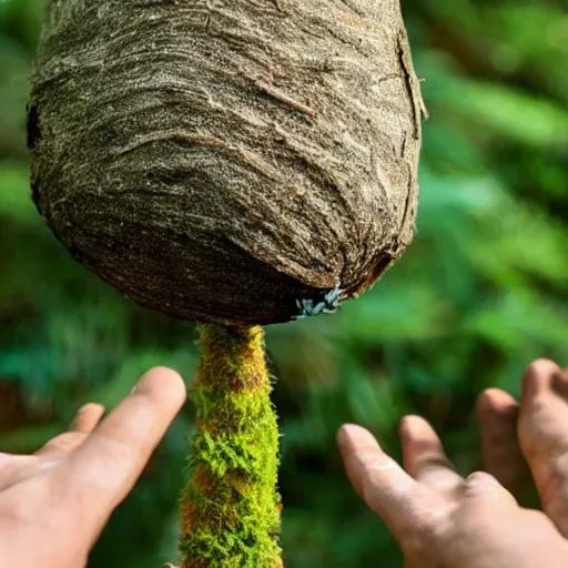 Image similar to A handpalm with a tree growing on top of it