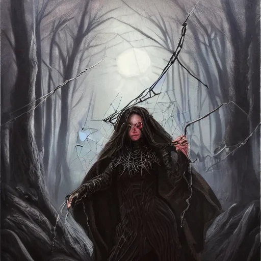 Image similar to spider witch , elden ring boss, matte painting, detailed, elden ring, oil on canvas