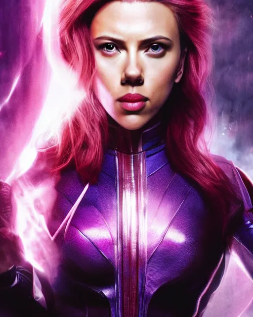 Image similar to scarlett johansson portraying a beautiful psylocke from marvel comics, beautiful scarlett johansson psylocke, movie, hyper realistic, hollywood promotional image, imax, 8 k