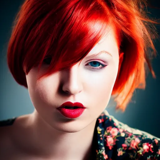 Prompt: portrait polina kouklina with red hair, high detail, dramatic light