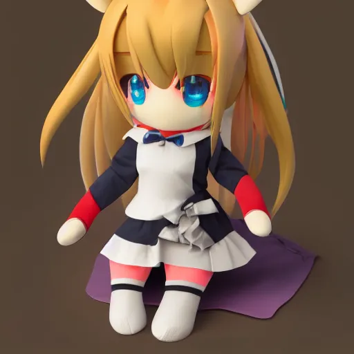 Image similar to cute fumo plush of a girl who can bend reality, relativistic curved ray tracing, vray, lens flare