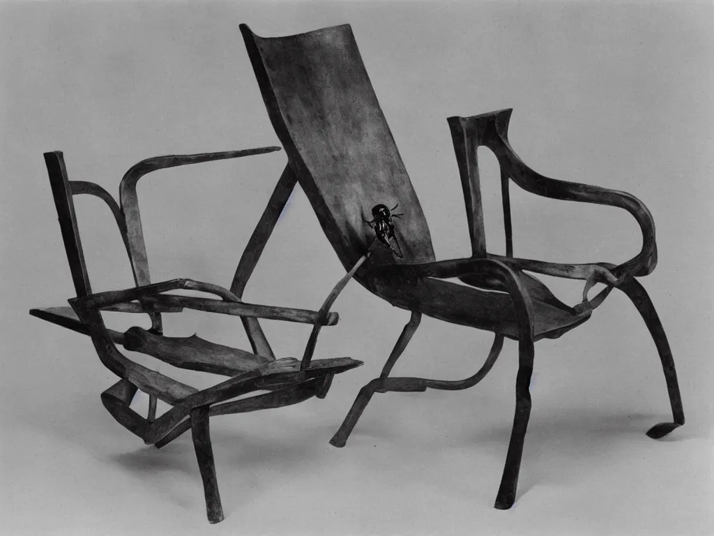 Prompt: flaming brutalist chair with wasp. karl blossfeldt, salvador dali