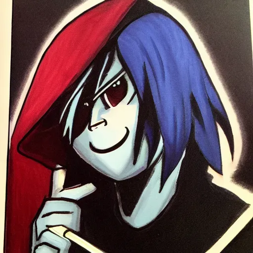 Image similar to kris from deltarune, drawn by caravaggio