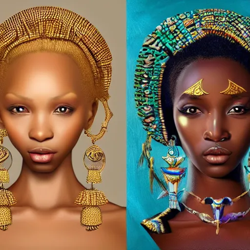 Image similar to A masterpiece portrait of a Incredibly beautiful African girl albino model with nose ring. With big bright rich African jewelry. In African royal gorgeous clothes. Vogue. trending on artstation, digital art, by Stanley Artgerm Lau, WLOP, Rossdraws, James Jean, Andrei Riabovitchev, Marc Simonetti, Yoshitaka Amano