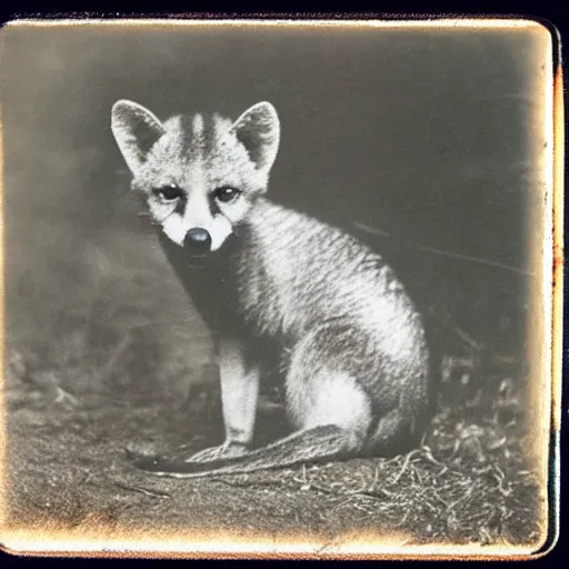 Image similar to real picture of baby thylacine taken with Polaroid