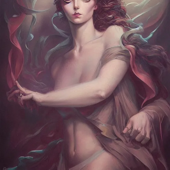 Image similar to a highly detailed beautiful portrait in the style of peter mohrbacher and in the style of jean delville.